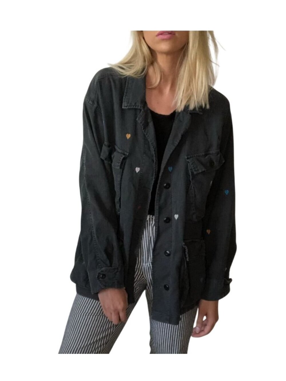 The Great. The Folsom Jacket with Tossed embroidered hearts - Size 0